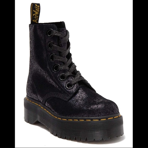 Dr. Martens Shoes - Dr. Madden’s molly black iridescent crackle quad retro chunky boots